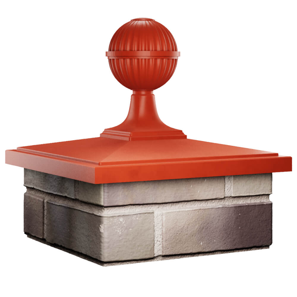 Колпак Zking БонаМоно Красный с шаром на столб 1.5х1.5 кирпича (385х385, 400х400мм) в сборе в Новошахтинске фото