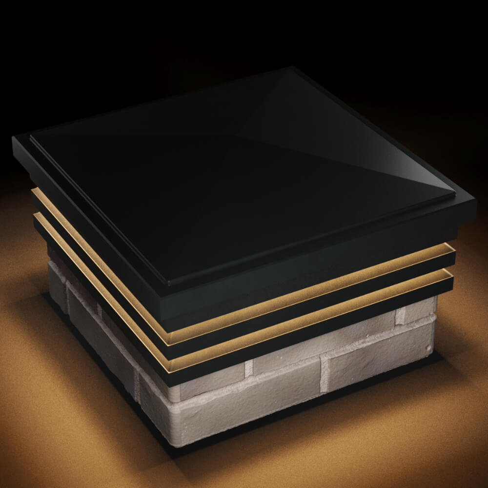 Колпак Zking Бона ХайТек Черный на столб 1.5х1.5 кирпича (385х385мм) с подсветкой в Новошахтинске фото