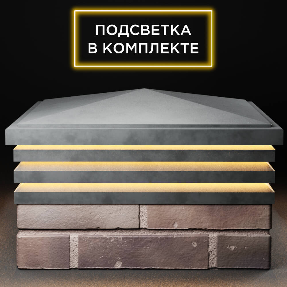 Колпак Zking Бона ХайТек Серый на столб 2х2 кирпича (513х513мм) с подсветкой Новошахтинск фото