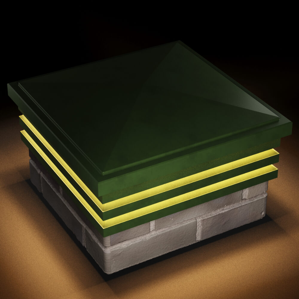 Колпак Zking Бона ХайТек Зеленый на столб 1.5х1.5 кирпича (385х385мм) с подсветкой в Новошахтинске фото