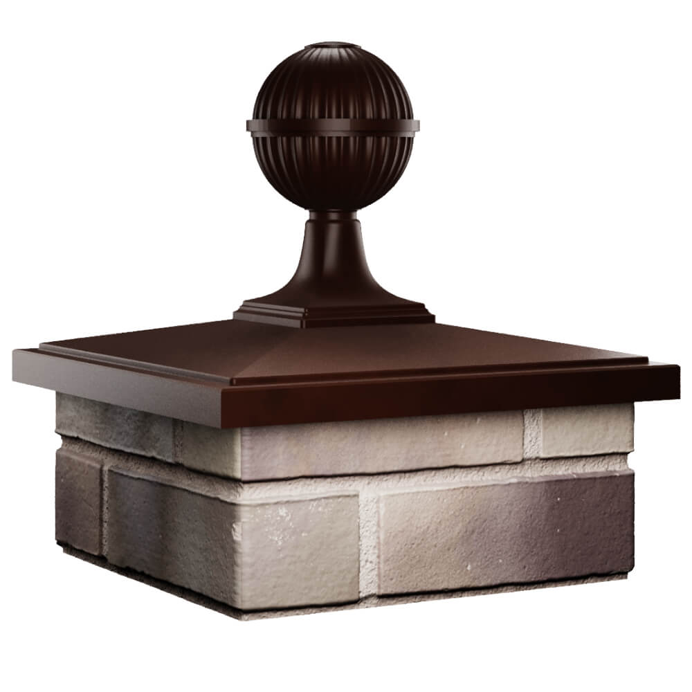 Колпак Zking БонаМоно Коричневый с шаром на столб 1.5х1.5 кирпича (385х385, 400х400мм) в сборе в Новошахтинске фото