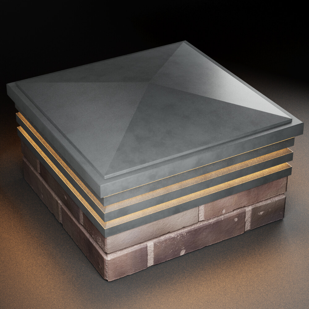 Колпак Zking Бона ХайТек Серый на столб 2х2 кирпича (513х513мм) с подсветкой в Новошахтинске фото