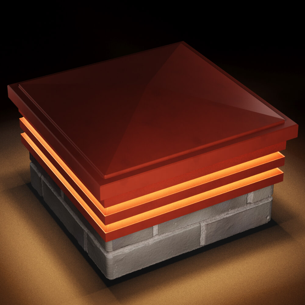 Колпак Zking Бона ХайТек Красный на столб 1.5х1.5 кирпича (385х385мм) с подсветкой в Новошахтинске фото