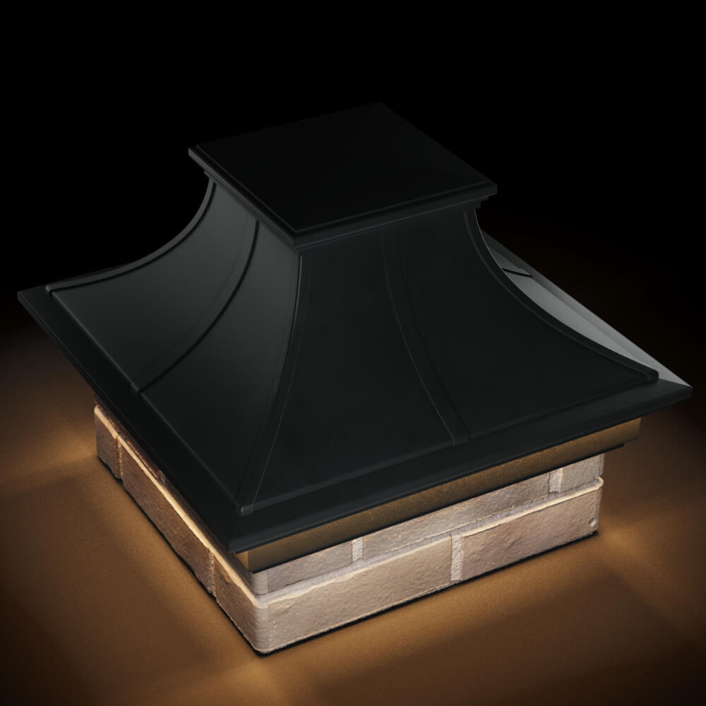Колпак Zking Монблан Премиум Черный на столб 1.5х1.5 кирпича (385х385мм) с подсветкой в Новошахтинске фото