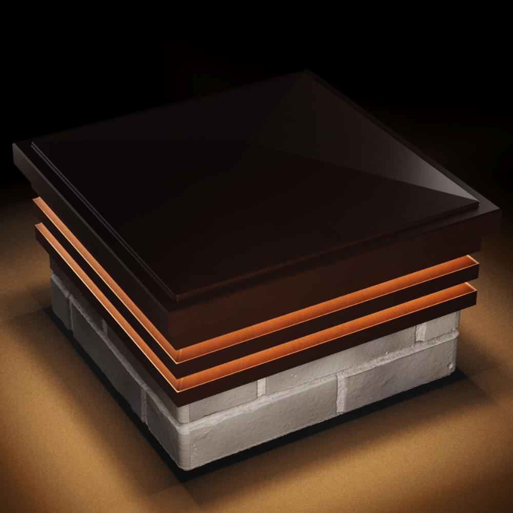 Колпак Zking Бона ХайТек Коричневый на столб 1.5х1.5 кирпича (385х385мм) с подсветкой в Новошахтинске фото