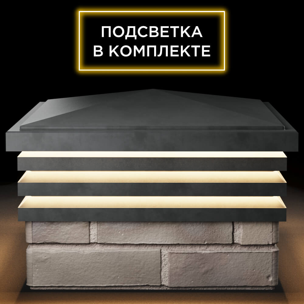 Колпак Zking Бона ХайТек Серый на столб 1.5х1.5 кирпича (385х385мм) с подсветкой Новошахтинск фото