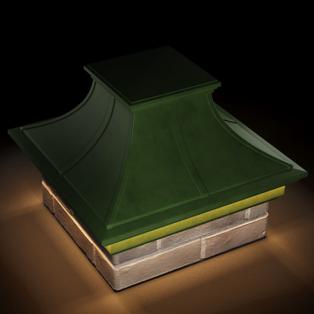 Колпак Zking Монблан Премиум Зеленый на столб 1.5х1.5 кирпича (385х385мм) с подсветкой в Новошахтинске фото